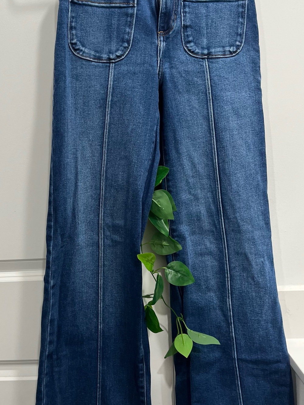 LC Lauren Conrad Dark Blue Wide-Leg Jeans with Front Patch Pockets - Picture 2 of 16
